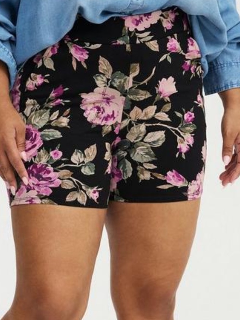 Pink Rose floral high waisted bike shorts
